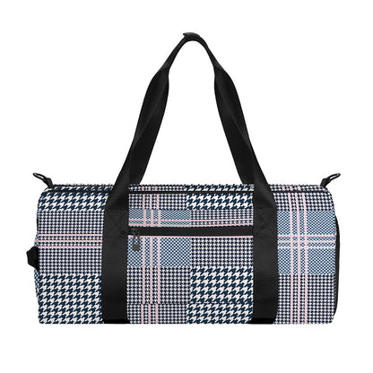 Navy And White Glen Plaid Print Gym Bag