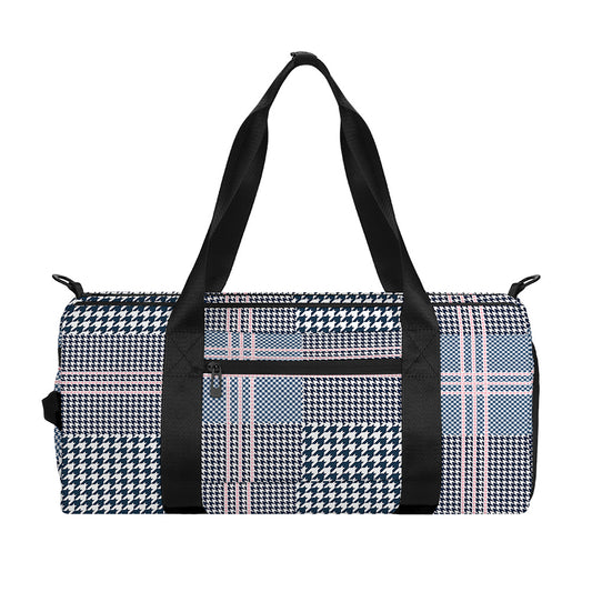 Navy And White Glen Plaid Print Gym Bag