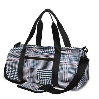 Navy And White Glen Plaid Print Gym Bag