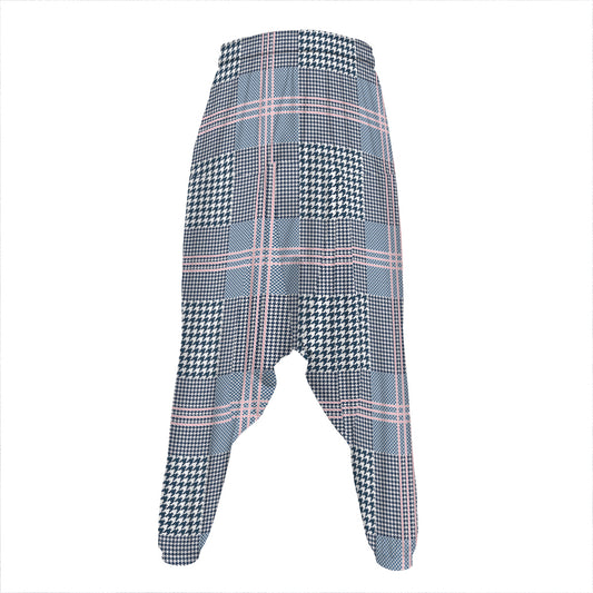 Navy And White Glen Plaid Print Hammer Pants