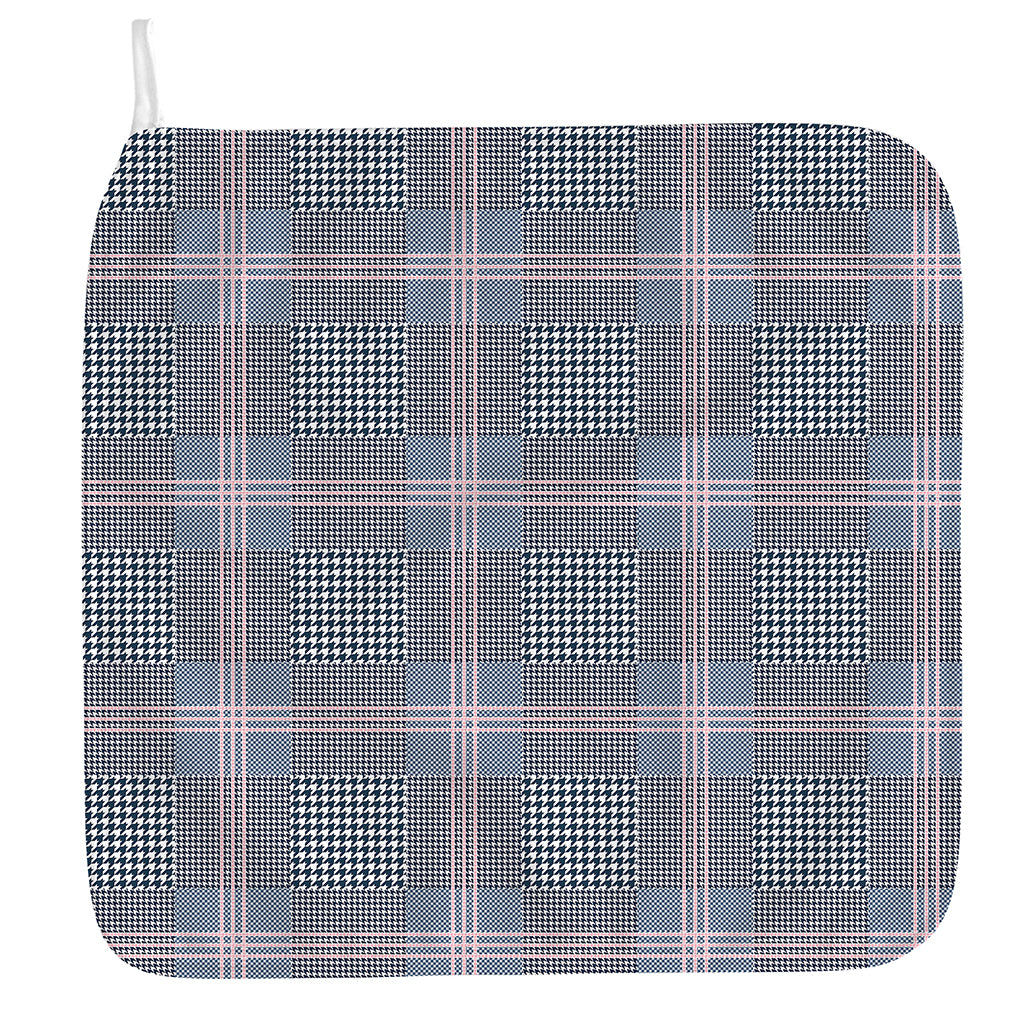 Navy And White Glen Plaid Print Hand Towel