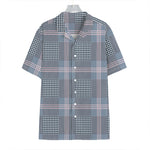 Navy And White Glen Plaid Print Hawaiian Shirt