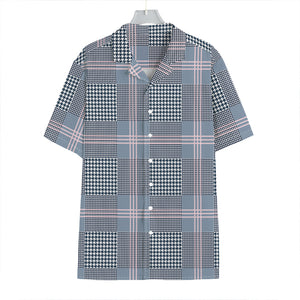 Navy And White Glen Plaid Print Hawaiian Shirt