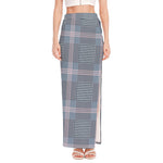 Navy And White Glen Plaid Print High Slit Maxi Skirt