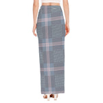 Navy And White Glen Plaid Print High Slit Maxi Skirt