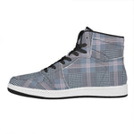 Navy And White Glen Plaid Print High Top Leather Sneakers