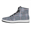 Navy And White Glen Plaid Print High Top Leather Sneakers