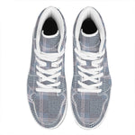 Navy And White Glen Plaid Print High Top Leather Sneakers