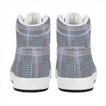 Navy And White Glen Plaid Print High Top Leather Sneakers