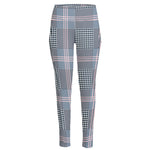 Navy And White Glen Plaid Print High-Waisted Pocket Leggings
