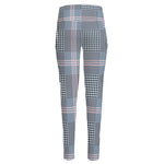 Navy And White Glen Plaid Print High-Waisted Pocket Leggings
