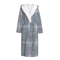 Navy And White Glen Plaid Print Hooded Bathrobe