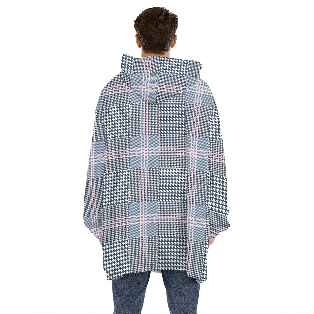 Navy And White Glen Plaid Print Hoodie Blanket