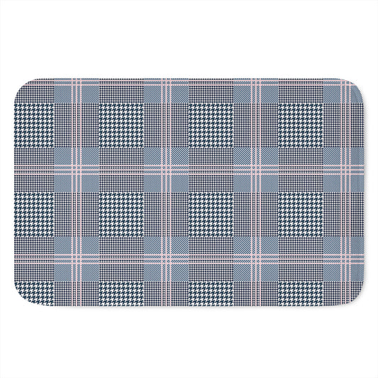 Navy And White Glen Plaid Print Indoor Door Mat