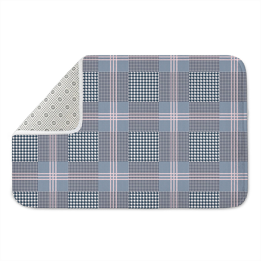 Navy And White Glen Plaid Print Indoor Door Mat