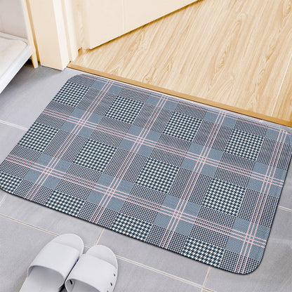 Navy And White Glen Plaid Print Indoor Door Mat