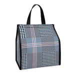Navy And White Glen Plaid Print Insulated Lunch Tote