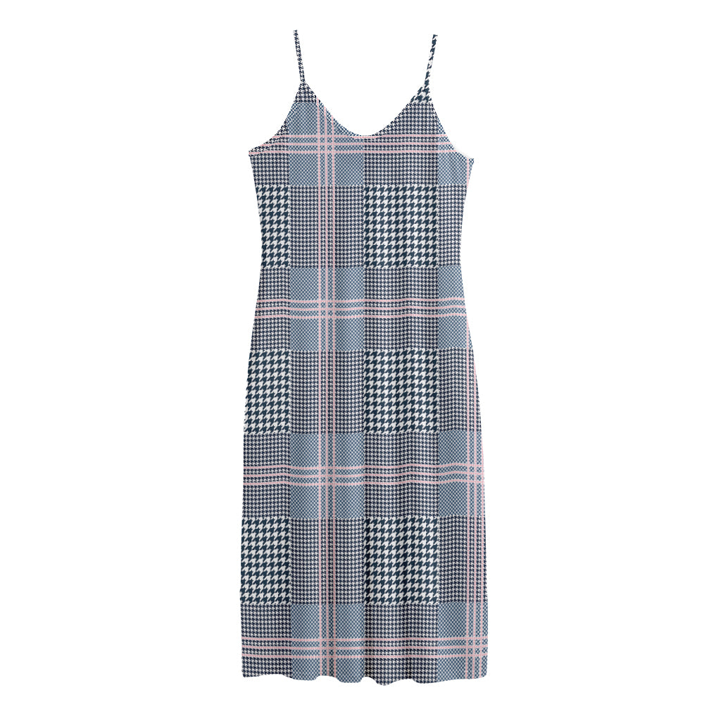Navy And White Glen Plaid Print Jersey Midi Cami Dress