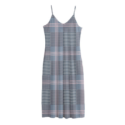 Navy And White Glen Plaid Print Jersey Midi Cami Dress