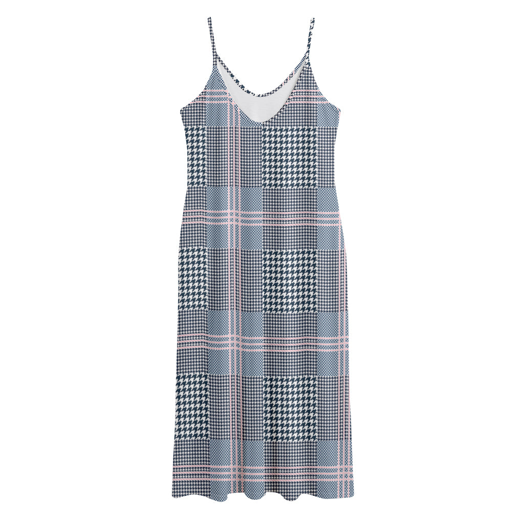 Navy And White Glen Plaid Print Jersey Midi Cami Dress