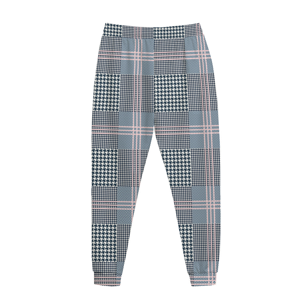 Navy And White Glen Plaid Print Jogger Pants