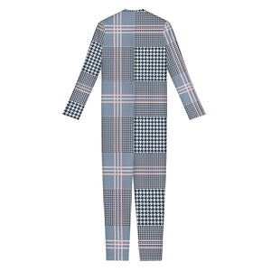 Navy And White Glen Plaid Print Jumpsuit