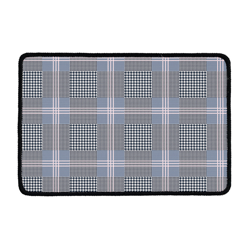 Navy And White Glen Plaid Print Kitchen Mat