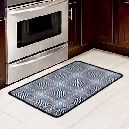 Navy And White Glen Plaid Print Kitchen Mat