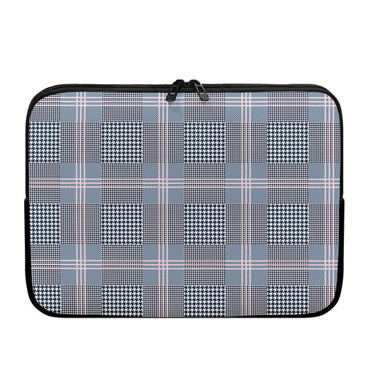 Navy And White Glen Plaid Print Laptop Sleeve