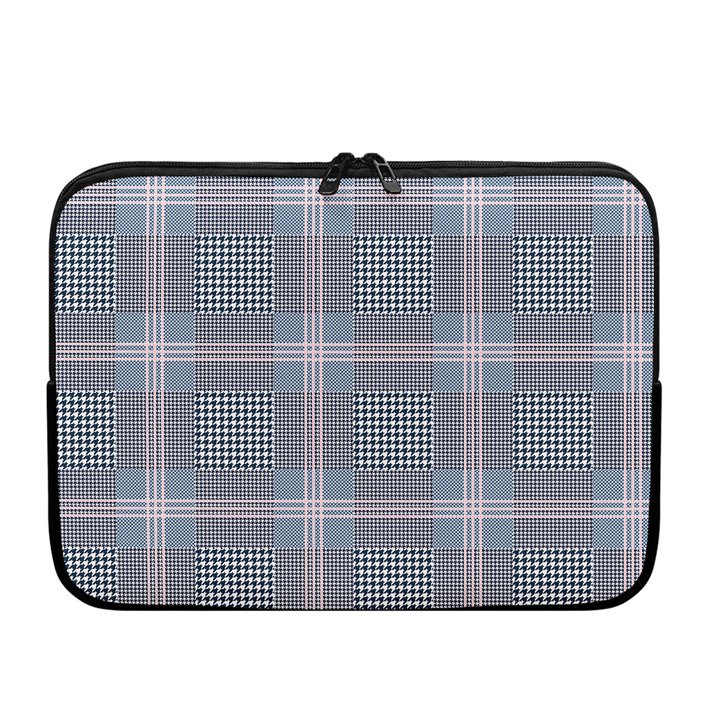 Navy And White Glen Plaid Print Laptop Sleeve