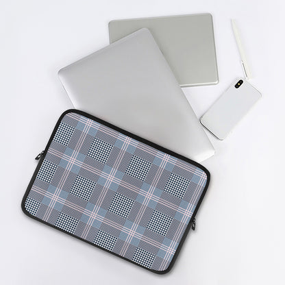 Navy And White Glen Plaid Print Laptop Sleeve
