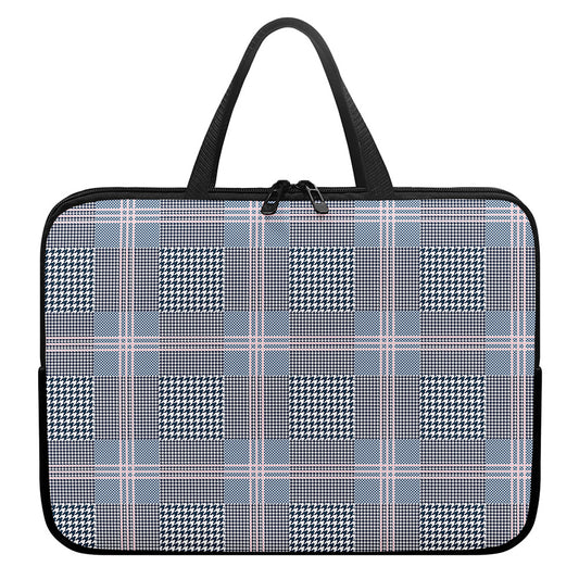 Navy And White Glen Plaid Print Laptop Sleeve With Handle