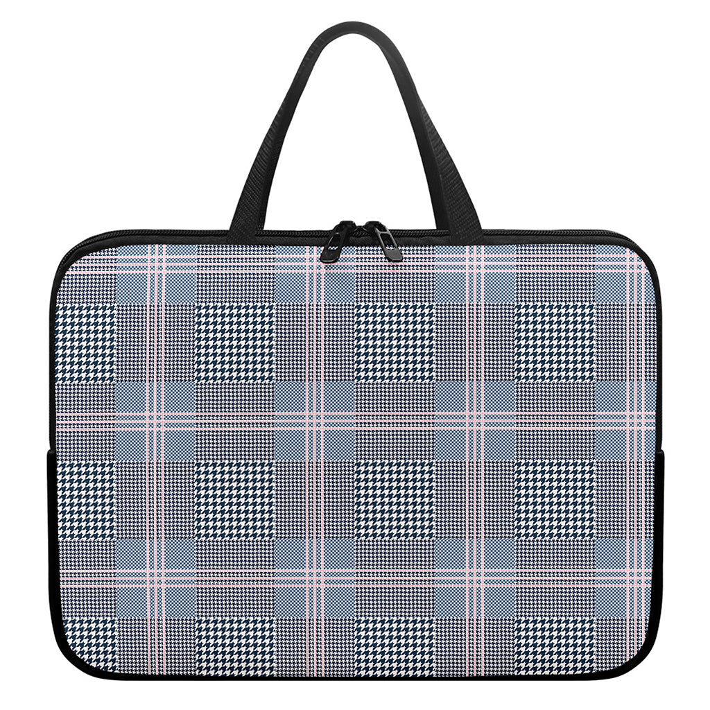 Navy And White Glen Plaid Print Laptop Sleeve With Handle