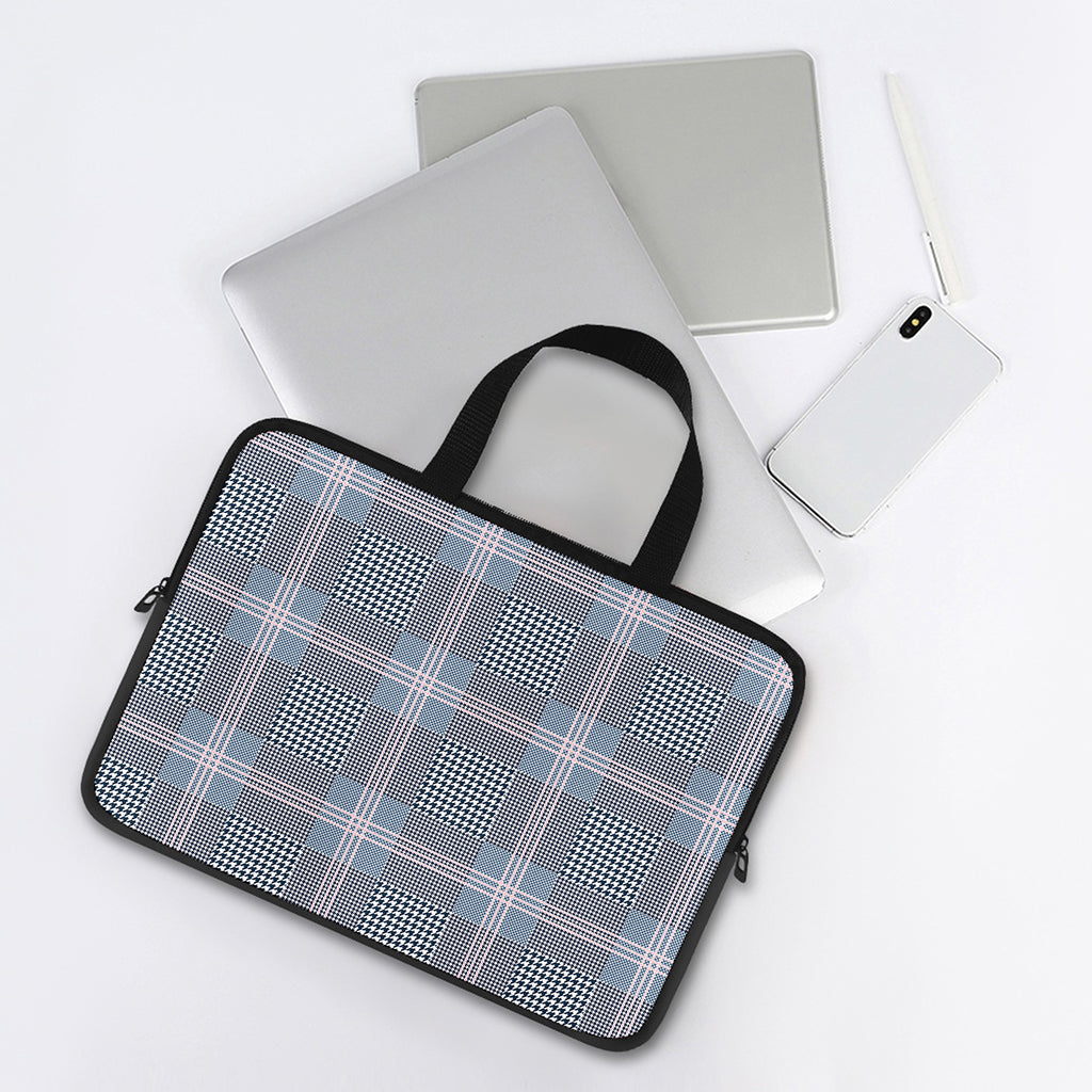 Navy And White Glen Plaid Print Laptop Sleeve With Handle