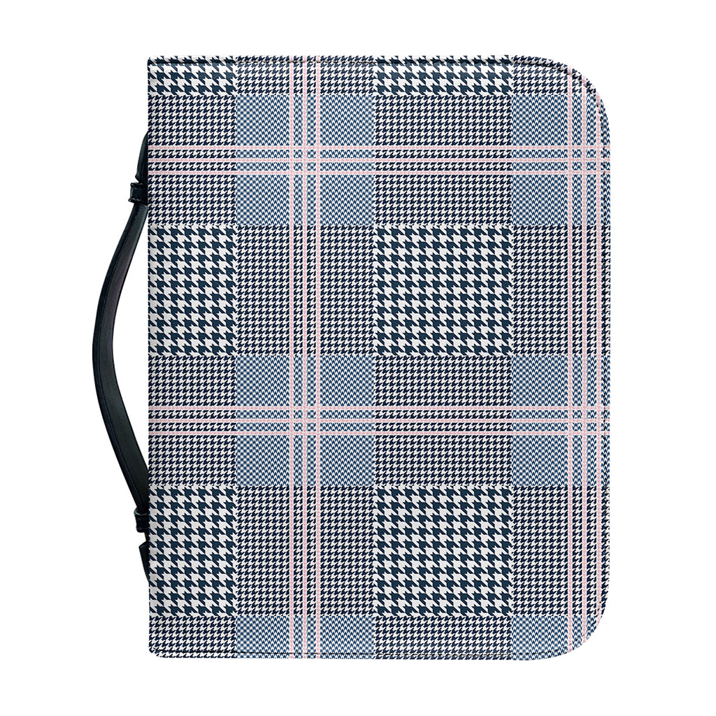 Navy And White Glen Plaid Print Leather Bible Cover