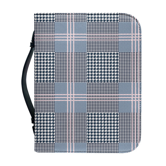 Navy And White Glen Plaid Print Leather Bible Cover