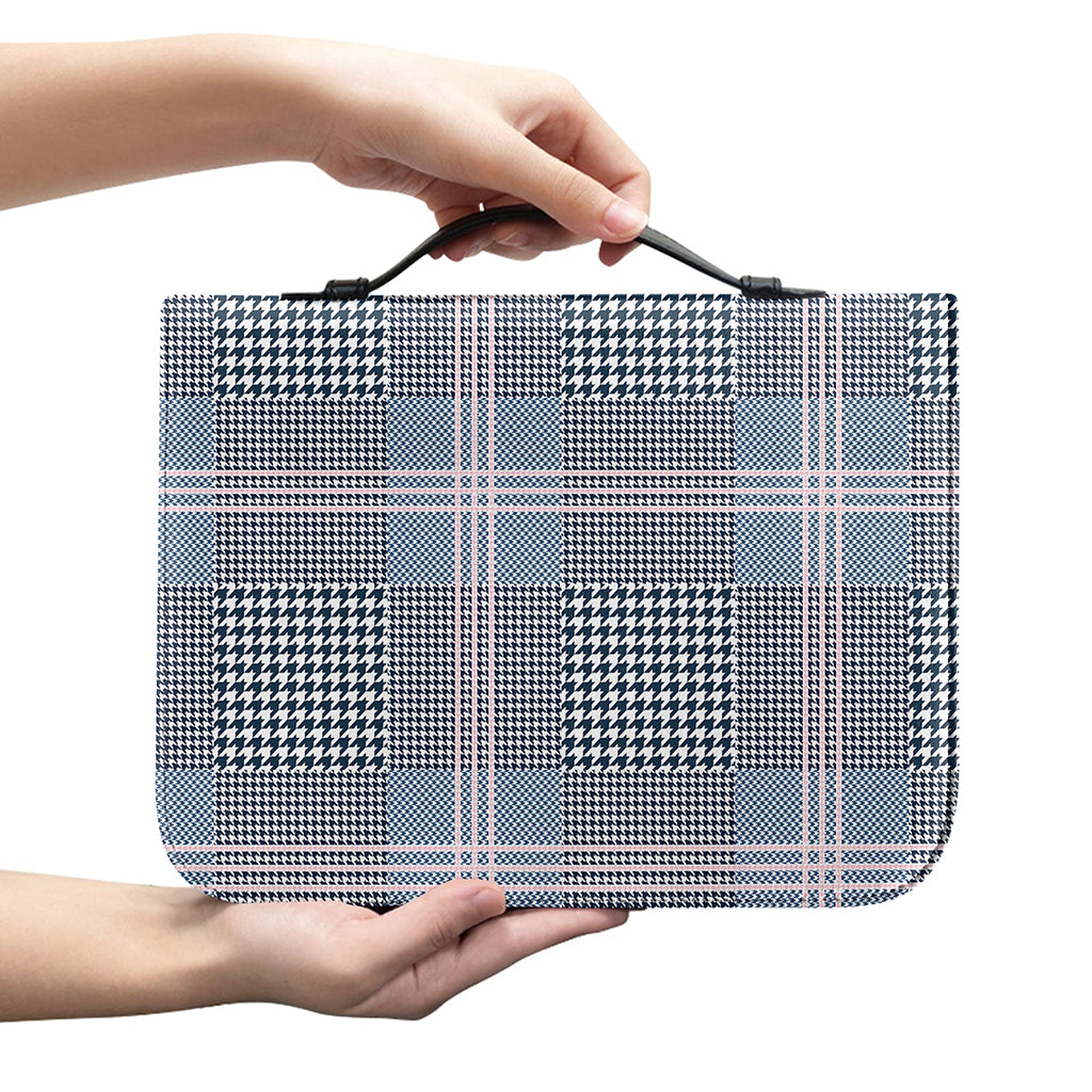 Navy And White Glen Plaid Print Leather Bible Cover