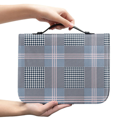 Navy And White Glen Plaid Print Leather Bible Cover