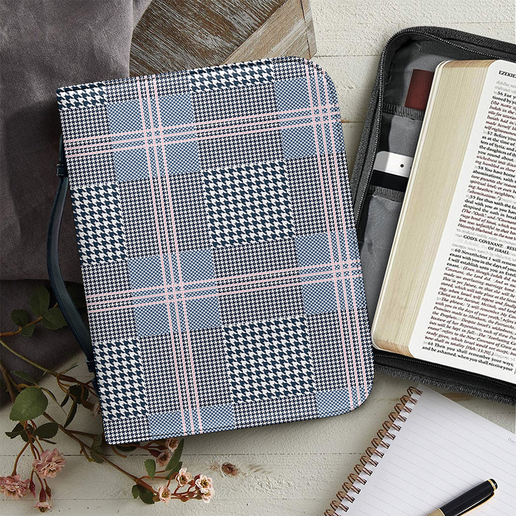 Navy And White Glen Plaid Print Leather Bible Cover