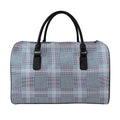 Navy And White Glen Plaid Print Leather Duffel Bag