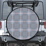 Navy And White Glen Plaid Print Leather Spare Tire Cover