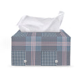 Navy And White Glen Plaid Print Leather Tissue Box Cover