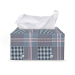 Navy And White Glen Plaid Print Leather Tissue Box Cover