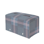Navy And White Glen Plaid Print Leather Tissue Box Cover