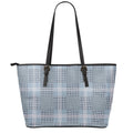 Navy And White Glen Plaid Print Leather Tote Bag With Zipper