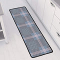 Navy And White Glen Plaid Print Long Kitchen Mat