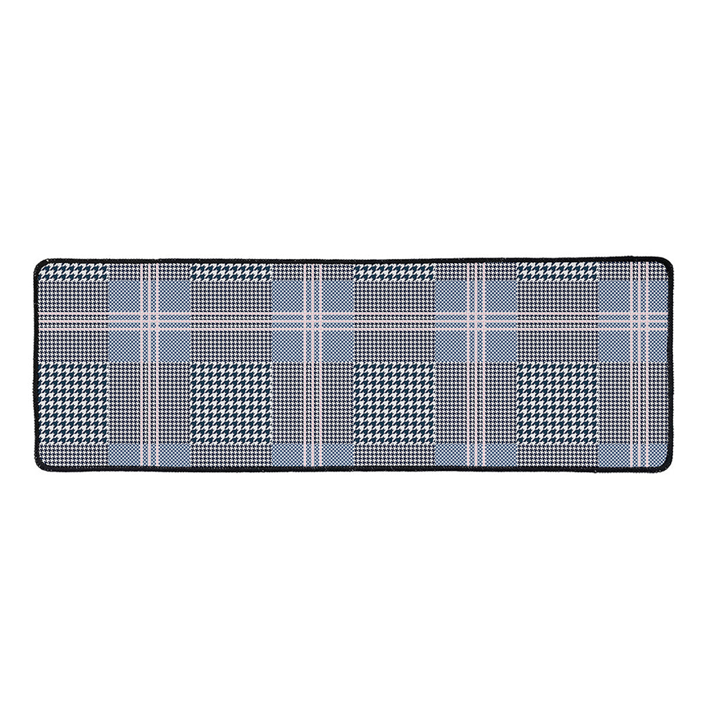 Navy And White Glen Plaid Print Long Kitchen Mat