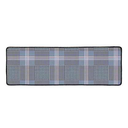 Navy And White Glen Plaid Print Long Kitchen Mat