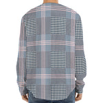 Navy And White Glen Plaid Print Long Sleeve Baseball Jersey