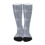 Navy And White Glen Plaid Print Long Socks